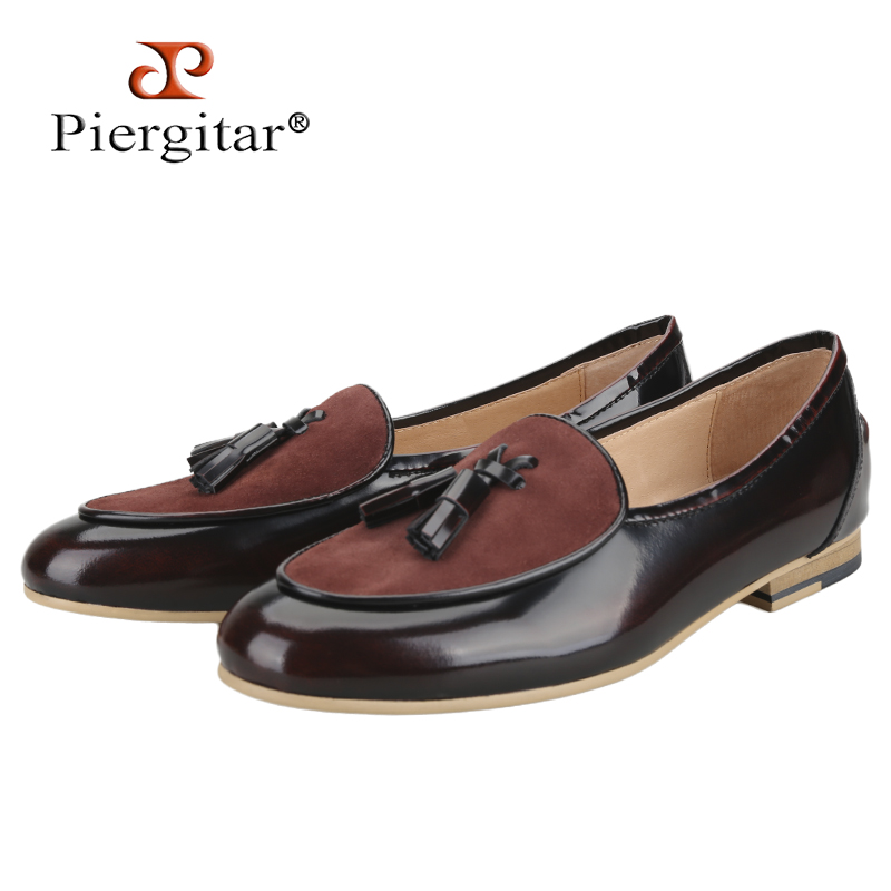 Leather Shoe Polish - Piergitar ブランド手磨き本革スリッポンローファー手作りタッセルデザインメンズカジュアルシューズプラスサイズスリッパ
