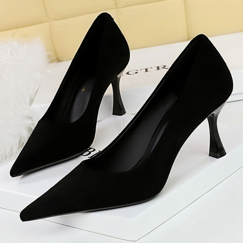 Shoe Tree - BIGTREE 靴スエード黒人女性パンプスワイングラスとハイヒールポインテッドトゥ女性ヒール 7 センチメートル 10 センチメートル女性の靴オフィスシューズ