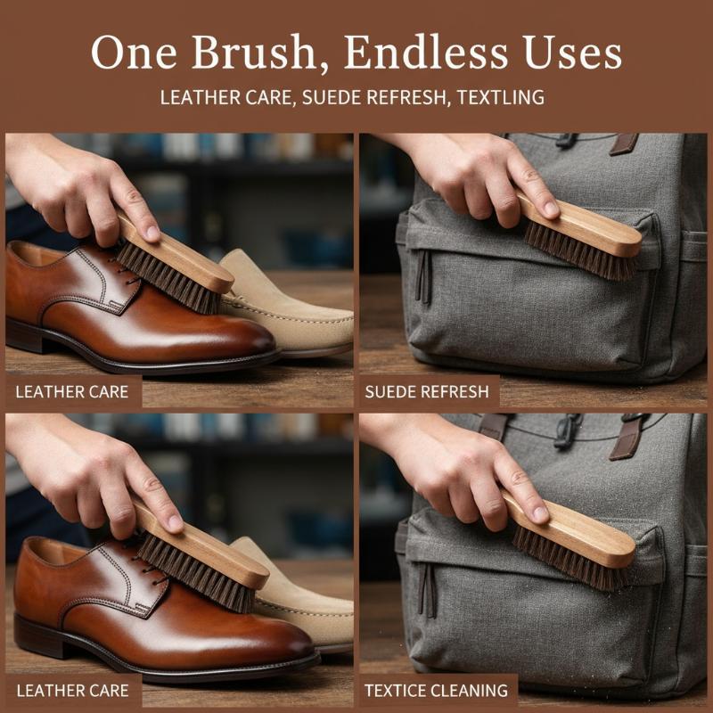 Shoe Cleaning Brush - 1PC 木製靴ブラシ馬毛の優しいケア革靴のクリーニングと研磨用の耐久性のあるクリーナー男性女性用