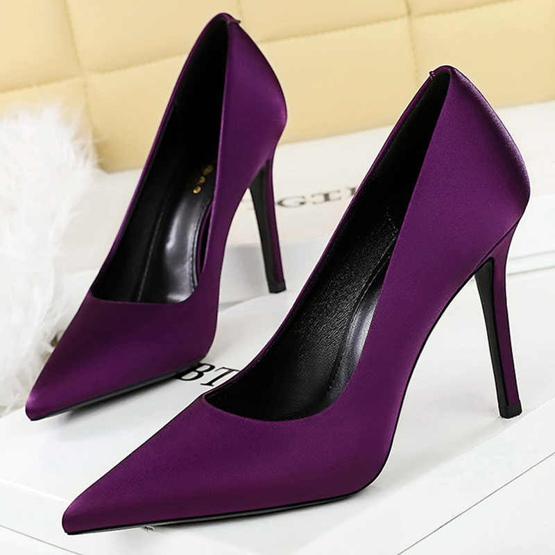 Shoe Tree - BIGTREE 靴女性パンプスファッションハイヒールプレミアムシルクサテン女性ヒール 10 センチメートルスティレットセクシーなパーティーシューズ女性オフィスシューズ
