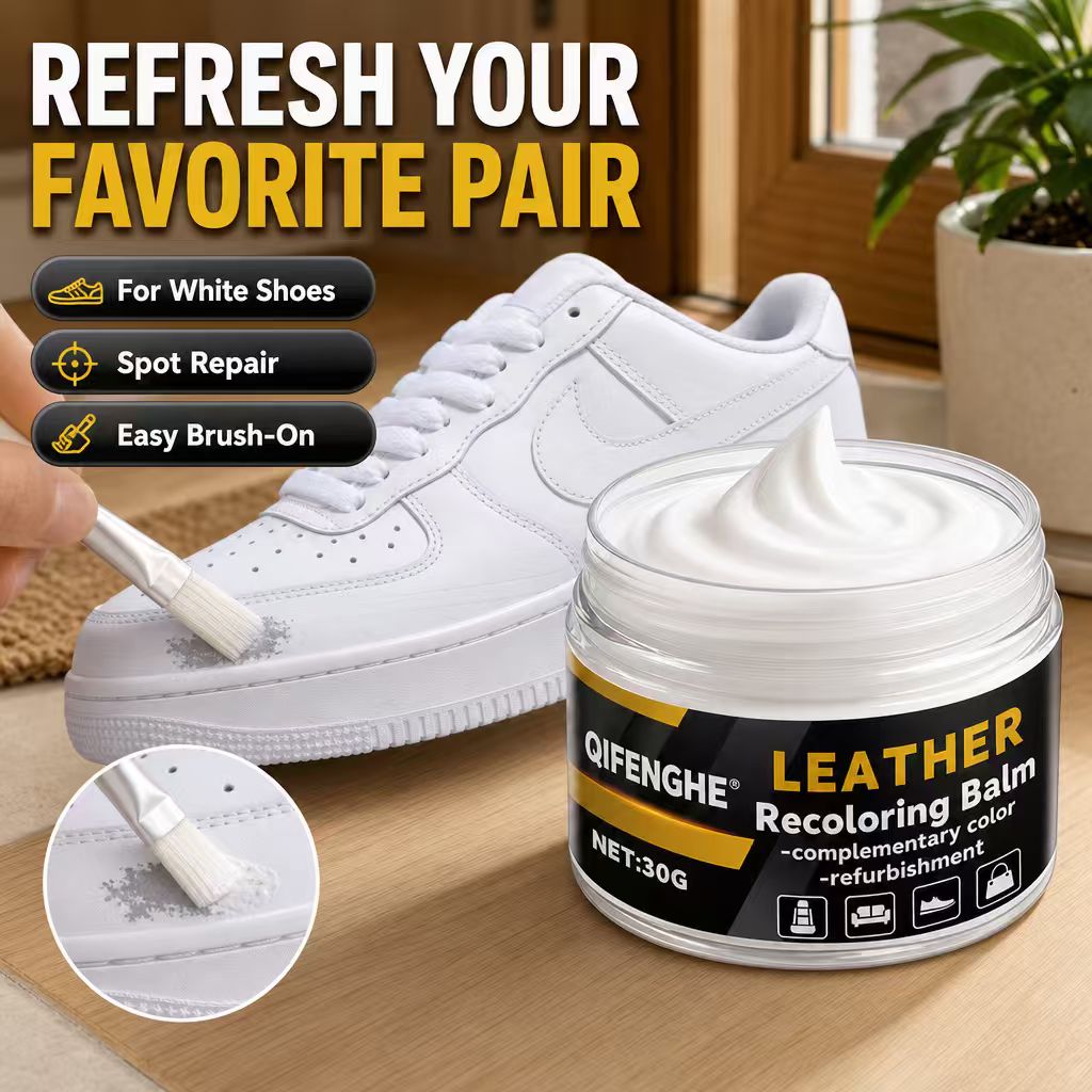 Shoe Brush - イージーホワイトシューズ補修クリーム 30g。革製品の色を補修し、ブラシで塗布して部分的な傷を隠す。スニーカーにも使用可能。
