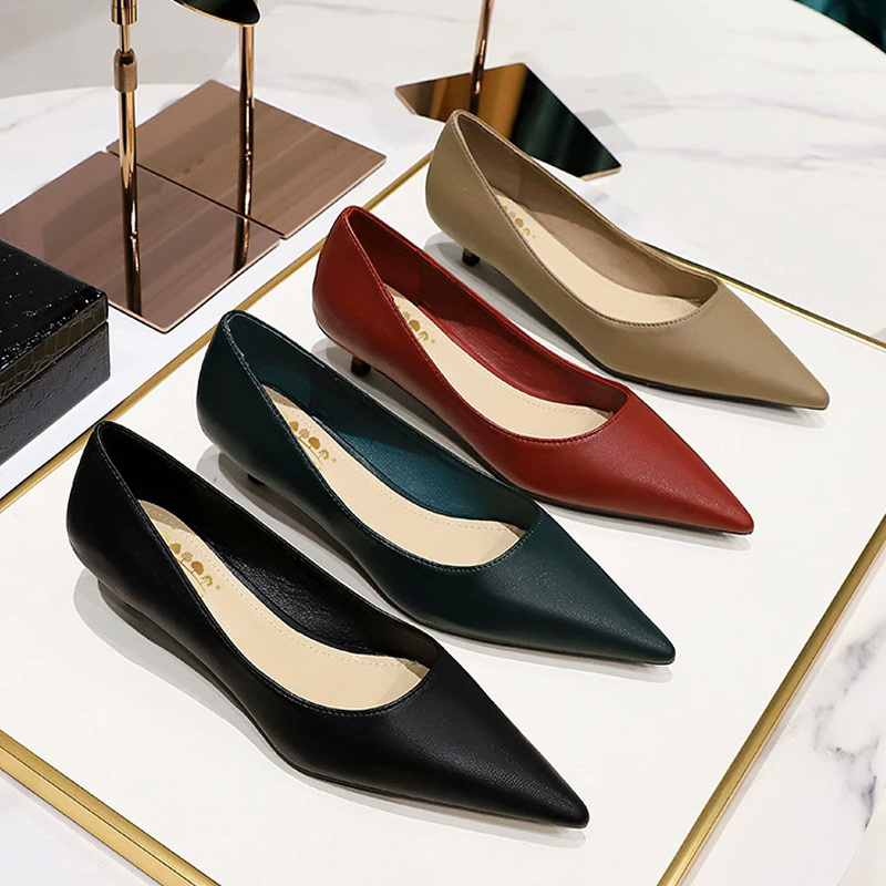 Shoe Tree - ファッションポインテッドトゥミッドヒールシューズ 4 センチメートルスティレット職業 OL オフィスシューズローヒール女性靴子猫ハイヒールパンプス女性