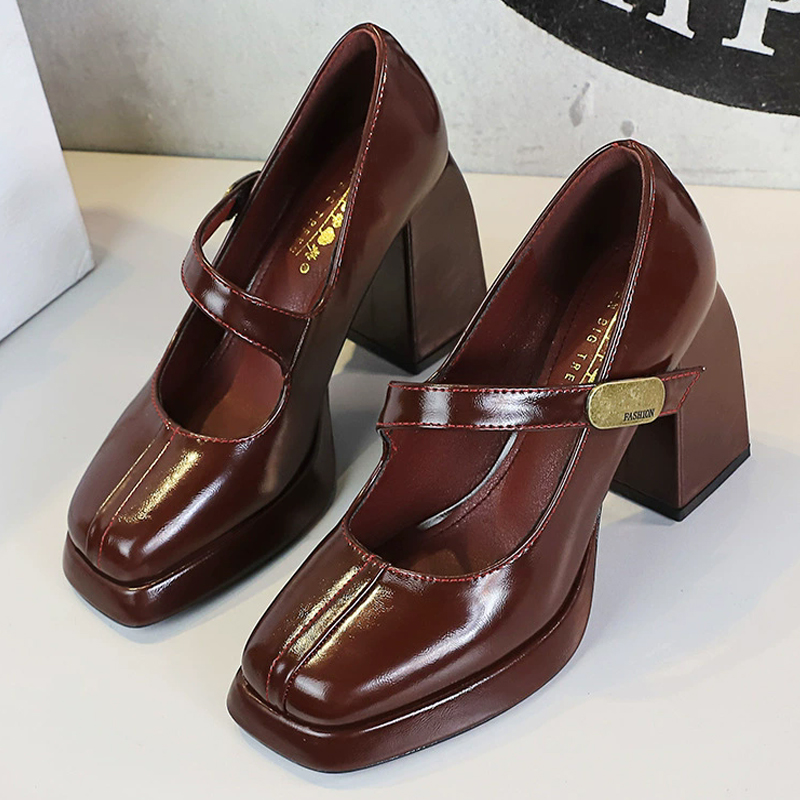 Shoe Tree - BIGTREE 靴レトロ分厚い女性パンプスブロックヒール女性の靴メタルバックルパンプス靴プラットフォームハイヒール 9 センチメートル女性の靴