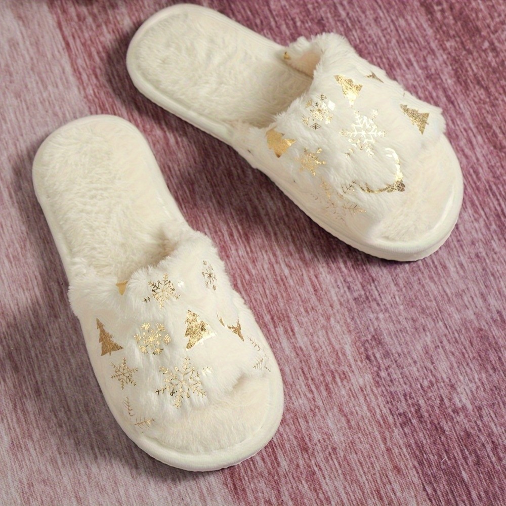 つま先が開いたクリスマスツリー柄のスリッパ、雪の結晶模様、滑 - Shoe Tree のレビューと価格