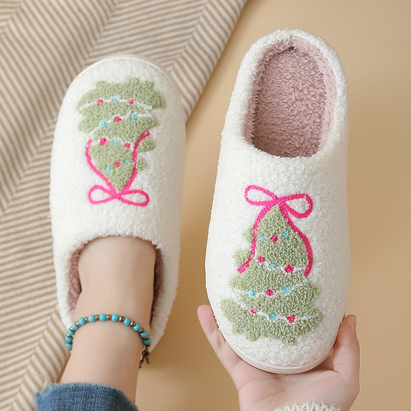 冬のクリスマスツリー柄コットンスリッパ レディース カップル - Shoe Tree のレビューと価格